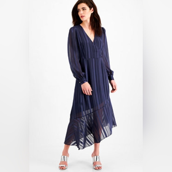108.NWT Adyson Parker Elegant Blue Striped Dress - Picture 1 of 7